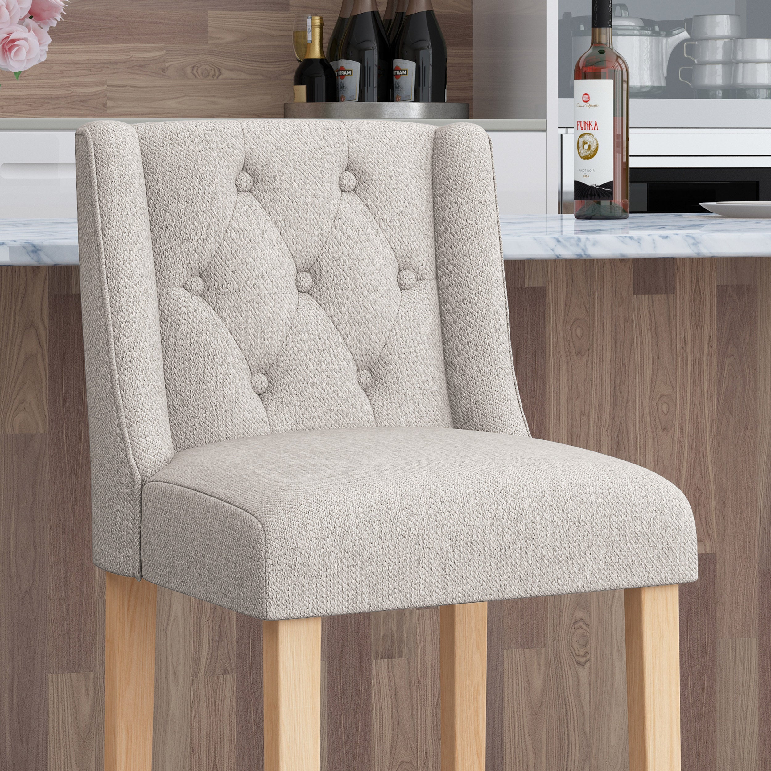 Zaydrian Button Tufted Fabric Wingback Bar Stool (Set of 2)