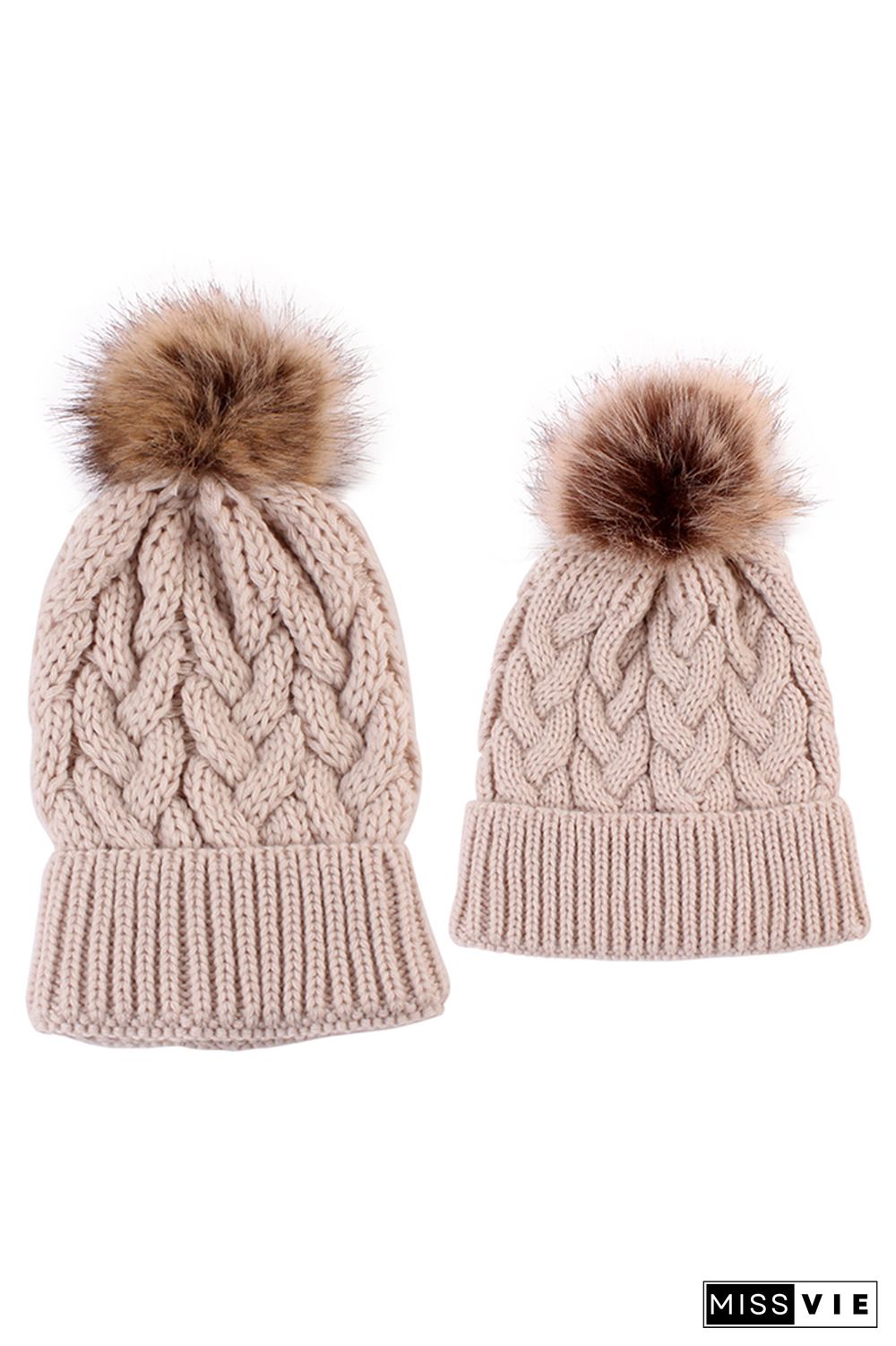 Solid Parent-child Coarse Twist Knitted Hat 2pcs Set Wholesale MOQ3pcs