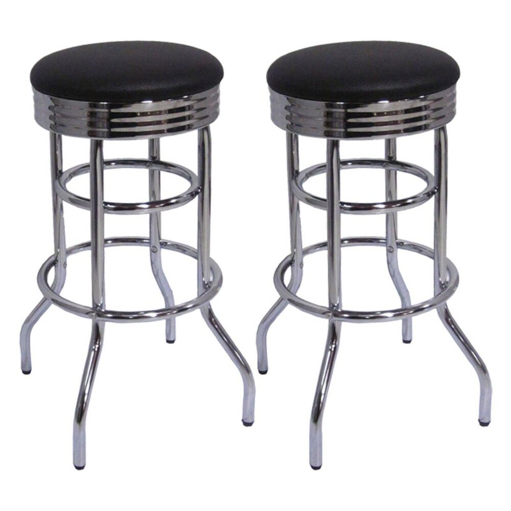 29 in. Chrome Swivel Barstool 2pk. - Black