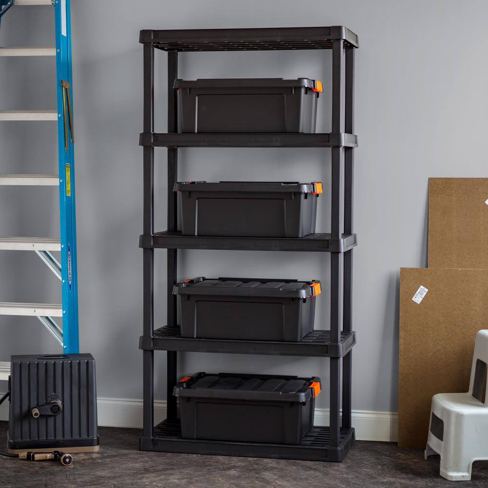 IRIS Plastic Rack Shelf with 5 Large Shelves Black 510003