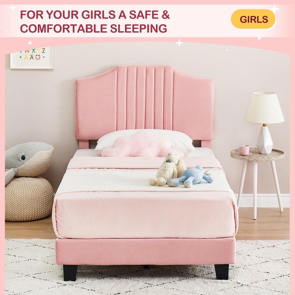 Upholstered Twin Bed Frame Platform for Kids