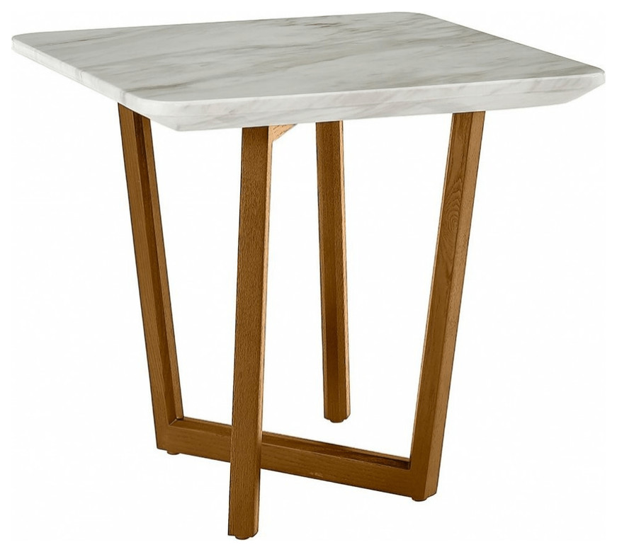 22 quotWalnut And White Faux Marble Square End Table   Transitional   Side Tables And End Tables   by HomeRoots  Houzz