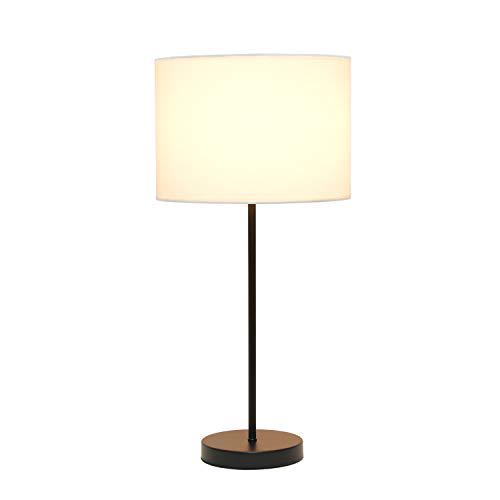 Simple Designs Black Stick Lamp with Fabric Shade， White