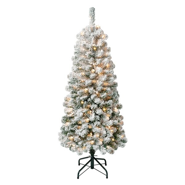 National Tree Company 4.5 ft. Acacia Medium Flocked Tree with Clear Lights