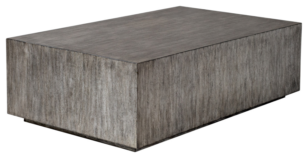 Modern Minimalist Wood Cube Block Coffee Table Solid Rectangle Gray Distressed   Transitional   Coffee Tables   by My Swanky Home  Houzz