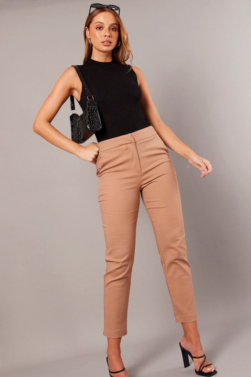 Brown Slim Pants High Rise