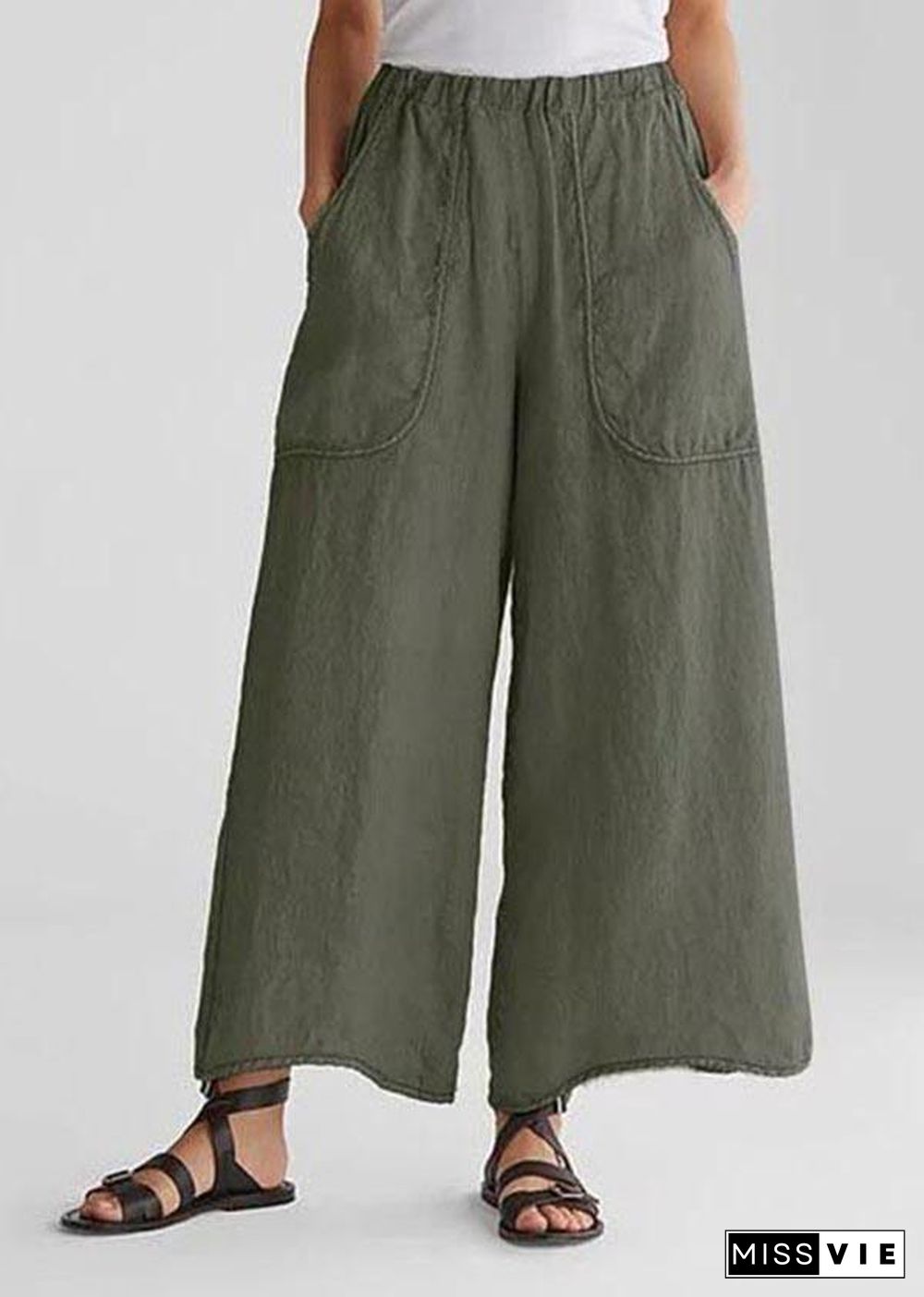 Cotton Linen Loose Wide Leg Casual Pants Tea Green-print1