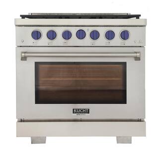 Kucht Pro-Style 36 in. 5.2 cu.ft. Natural Gas Range with 21K Power Burners Convection Oven in Stainless Steel and Blue Knobs KFX360-B