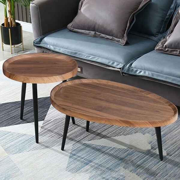 Modern Round Coffee Table Accent Nesting Tables Living Room Set of 2 - 31.5x21.7x15 inch