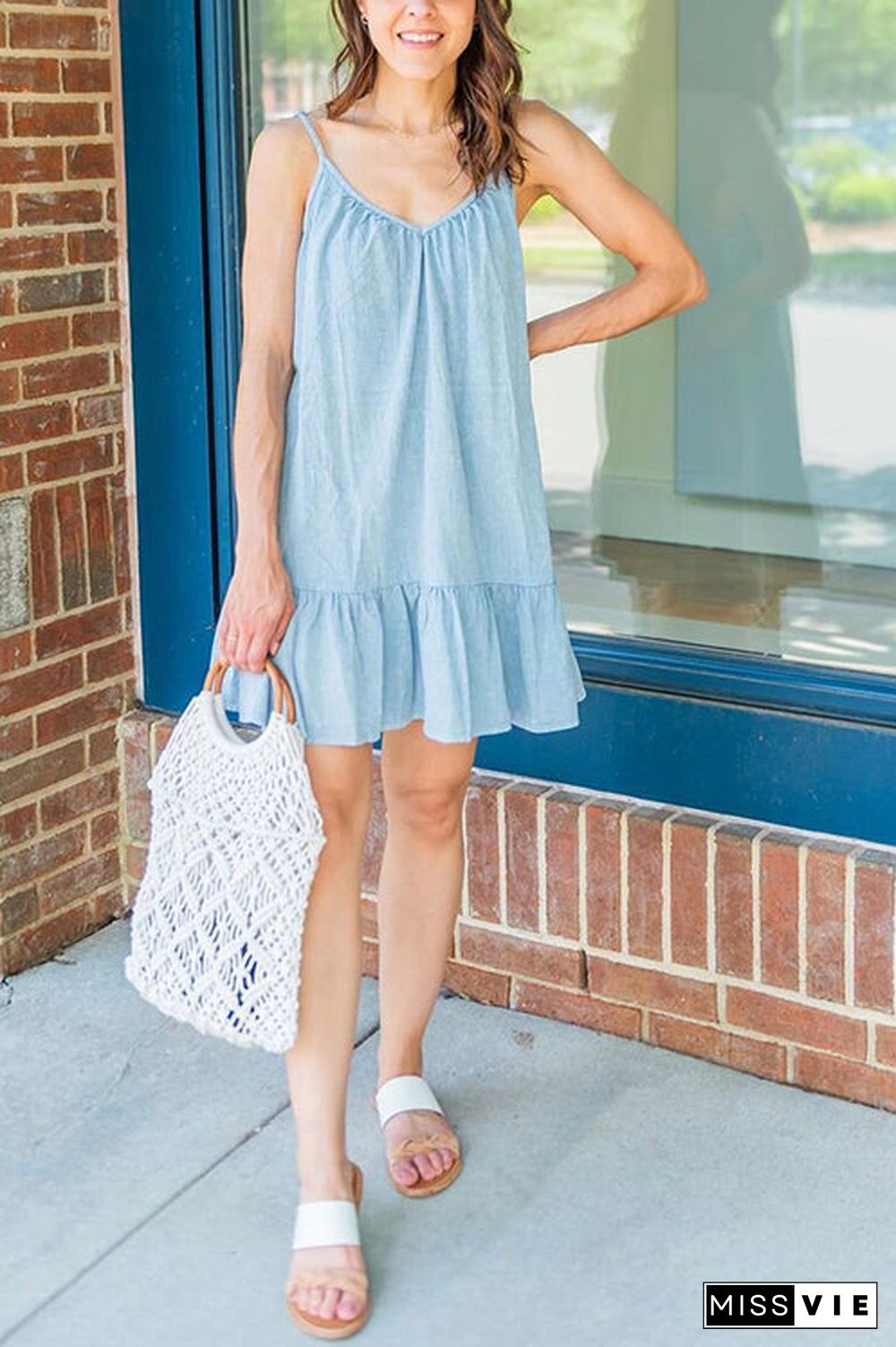 Ruffles Hem Denim Slip Mini Dress