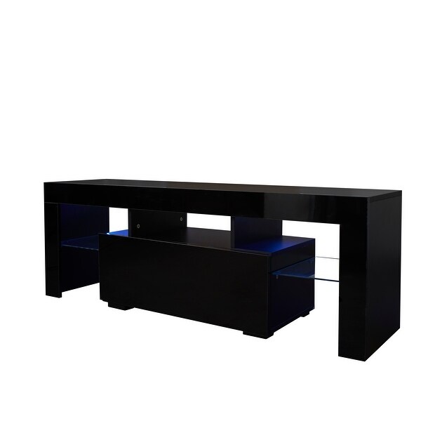 Modern Black Wood TV Stand with LED Lights