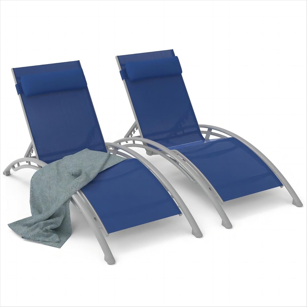 5 Adjustable Aluminium Outdoor Patio Recliner Chair in Gray  2 Lounge Chairs with Pillow   N/A