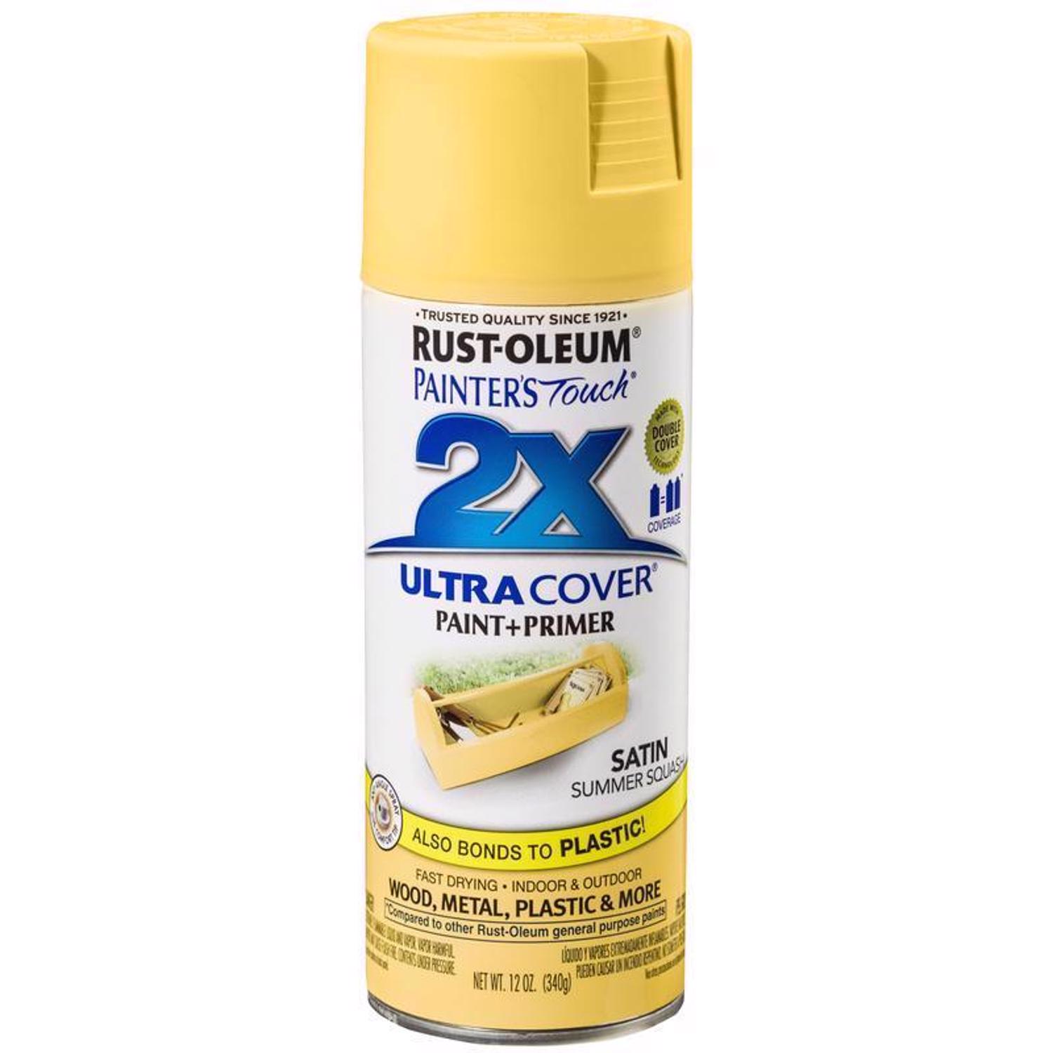 Rust-Oleum Painter\u0027s Touch 2X Ultra Cover Satin Summer Squash Paint+Primer Spray Paint 12 oz