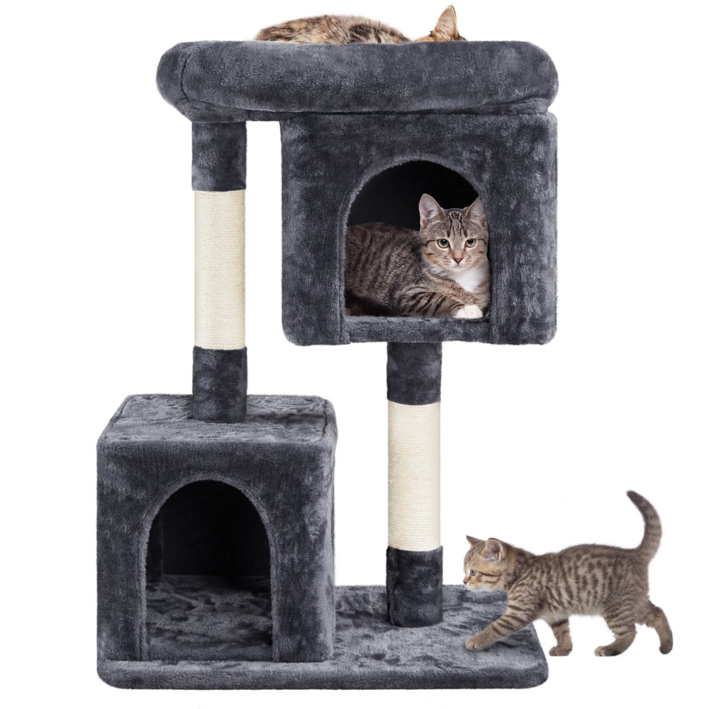 Easyfashion 33.5" Small Cat Tree Tower with 2 Condos, Dark Gray