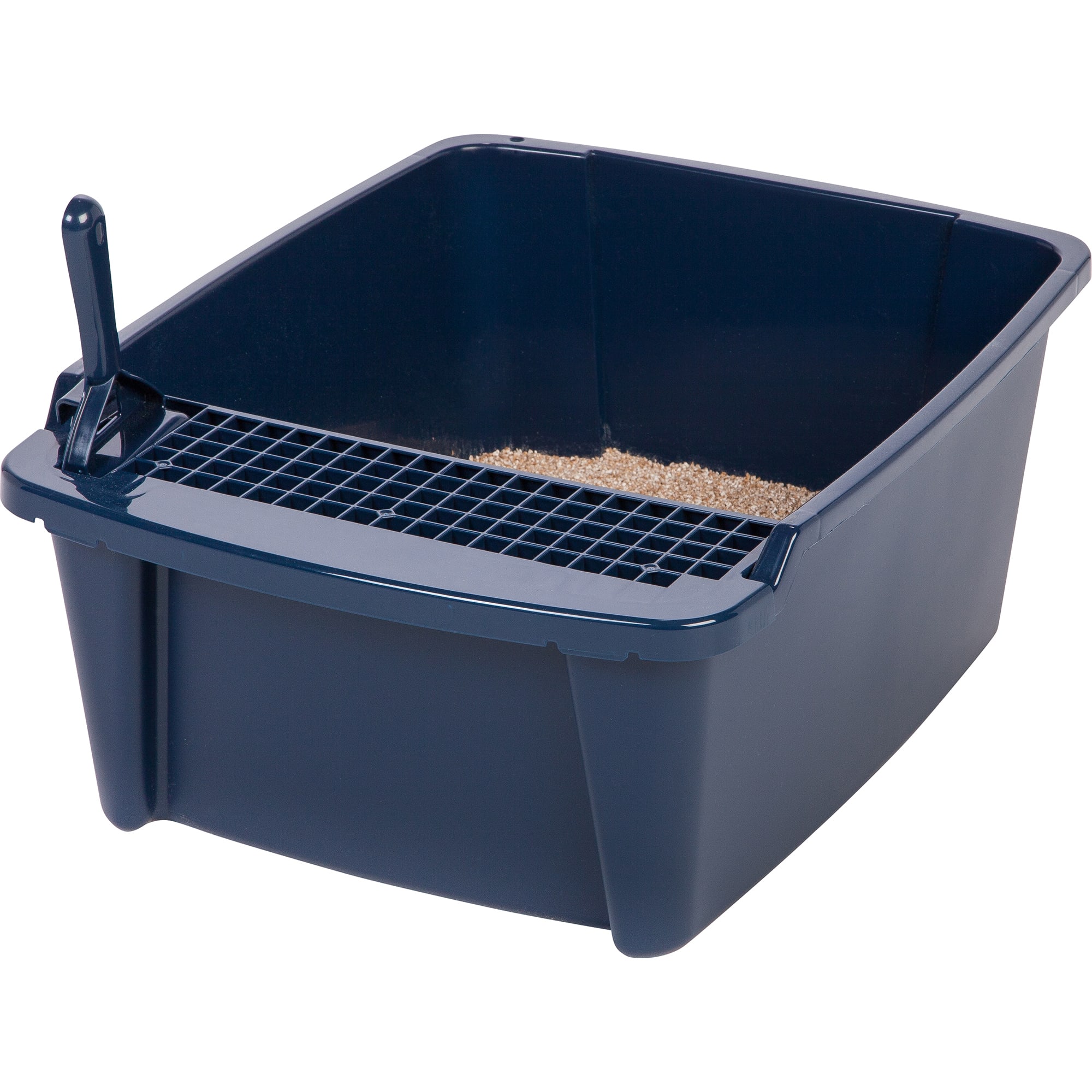 Iris Blue Split-Hood Cat Litter Box with Scoop and Grate