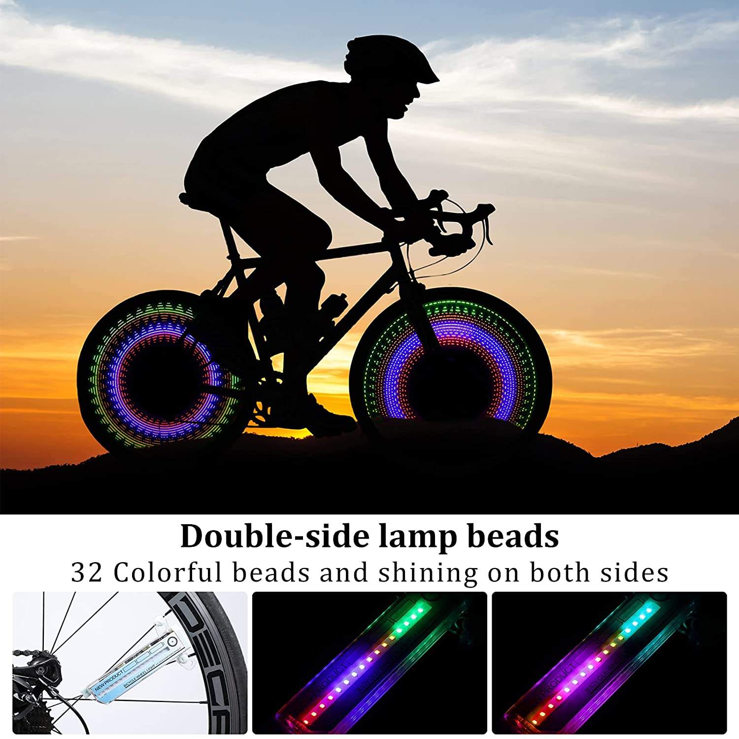 AT 16 LED Colorful Mountain Bike Flash Spoke Warning Light Signal Reflective Bicycle Wheel Light Cycle Tyre Light