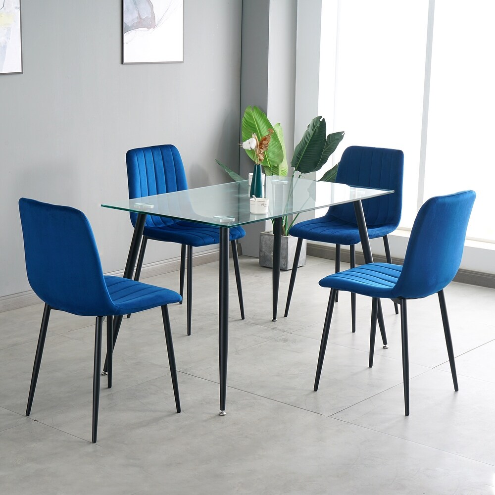 Set of 4 Upholstered Velvet Modern Dining Chair with Metal Legs