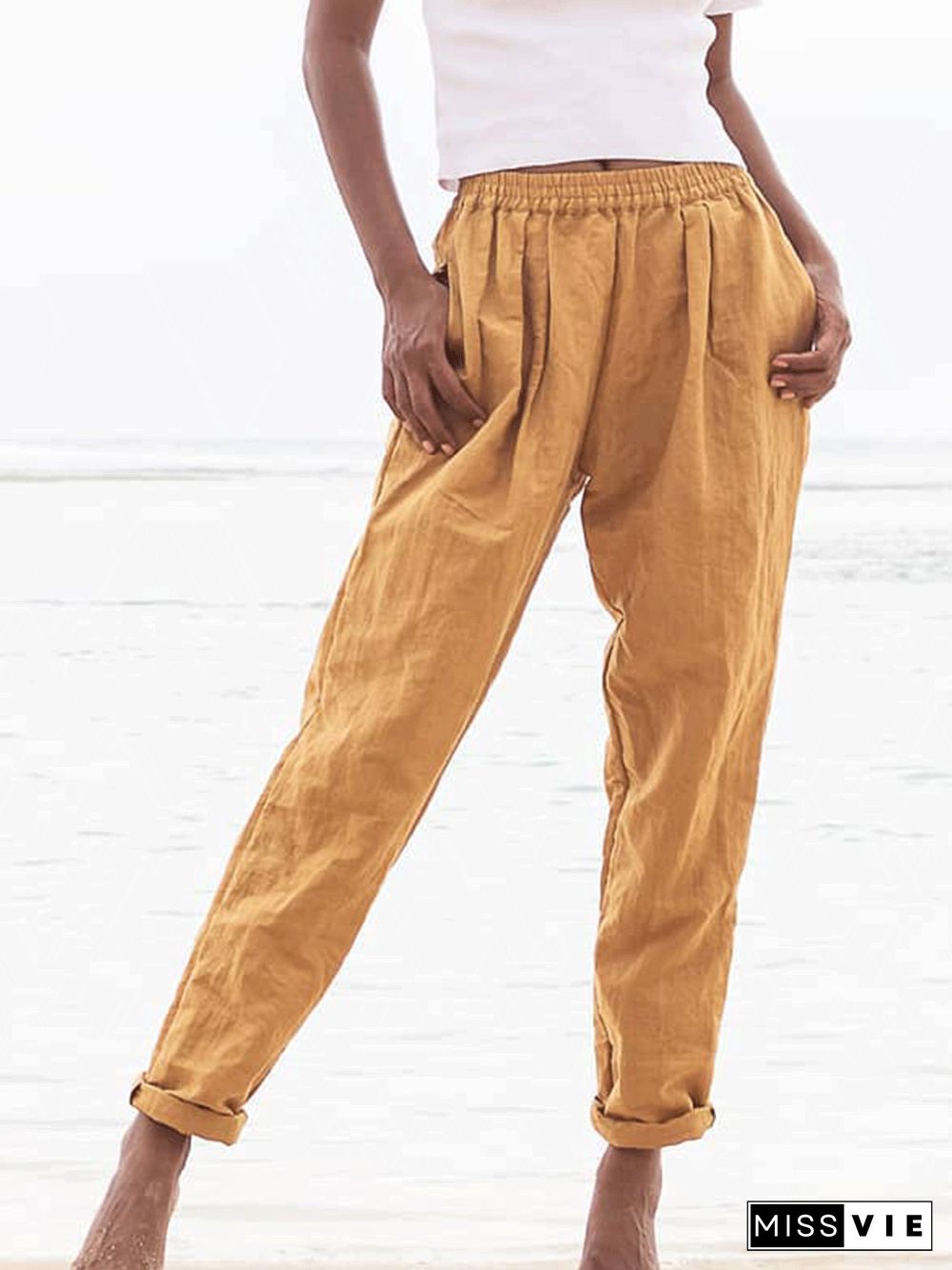 Womens Casual Plus Size Linen Pants