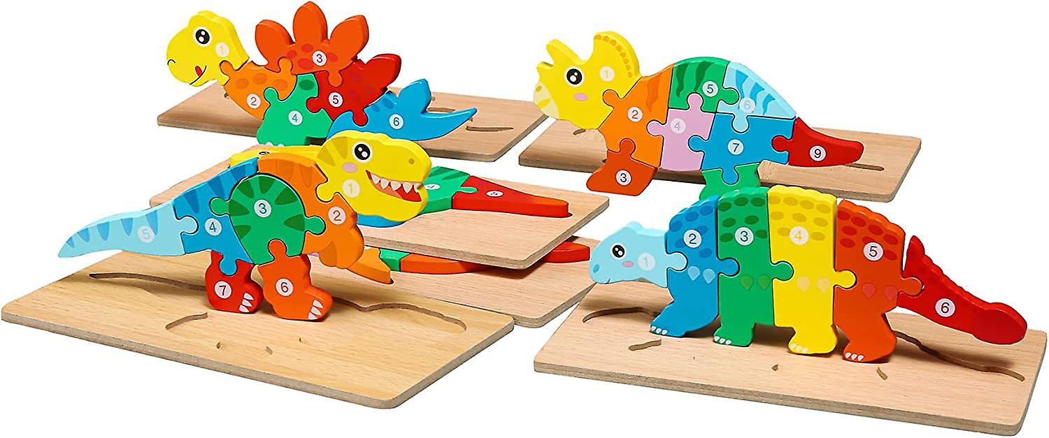 6 Pack Animals Wooden Puzzles For Kids Ages 3-5，cute Dinosaur Whale Toddler Gift Preschool Game Puzzle，cartoon Shapes Numbers Learning Developmental E