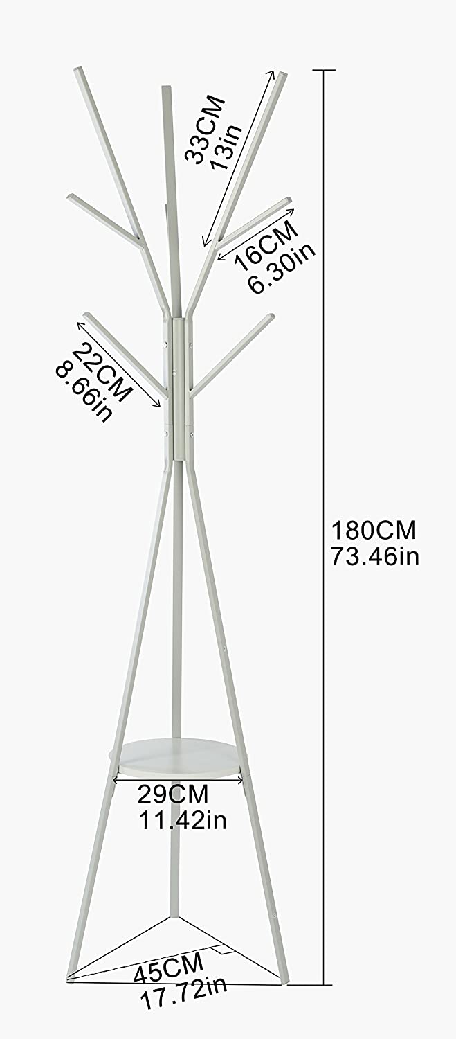 HOMEFORT Coat Rack Hat Stand Free Standing Display Hall Tree Metal Hat Hanger Garment Storage Holder with 9 Hooks for Clothes Hats and Scarves in Grey，17.72