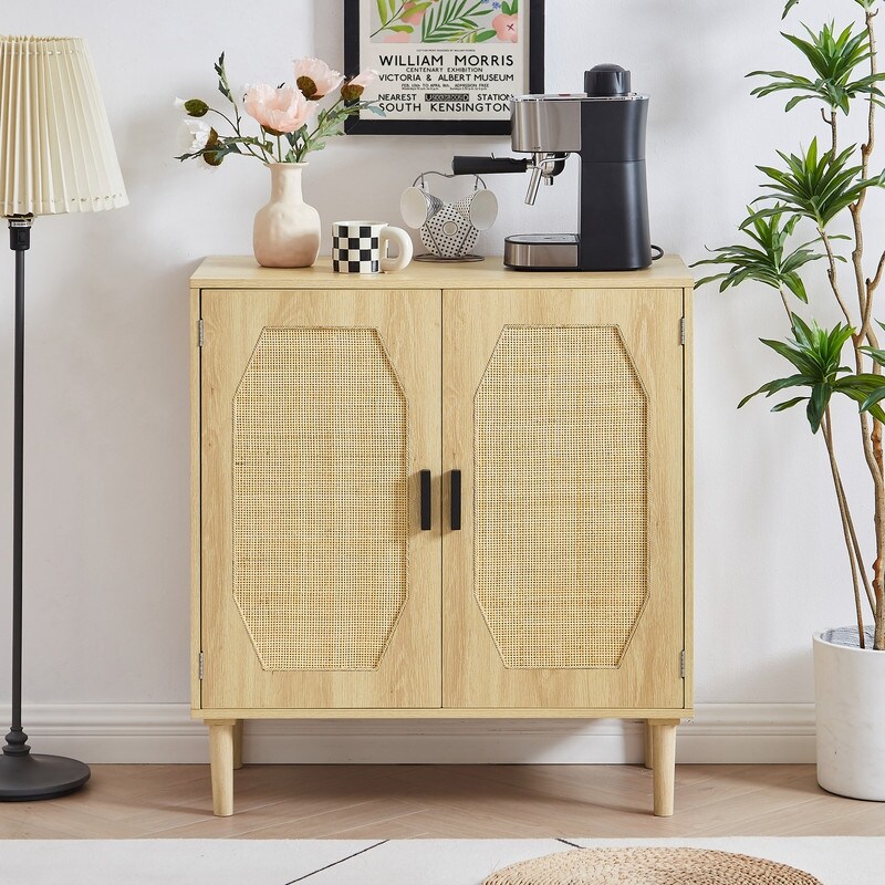 GEITIN Kitchen Sideboard Storage Cabinet with Rattan Decorative Doors