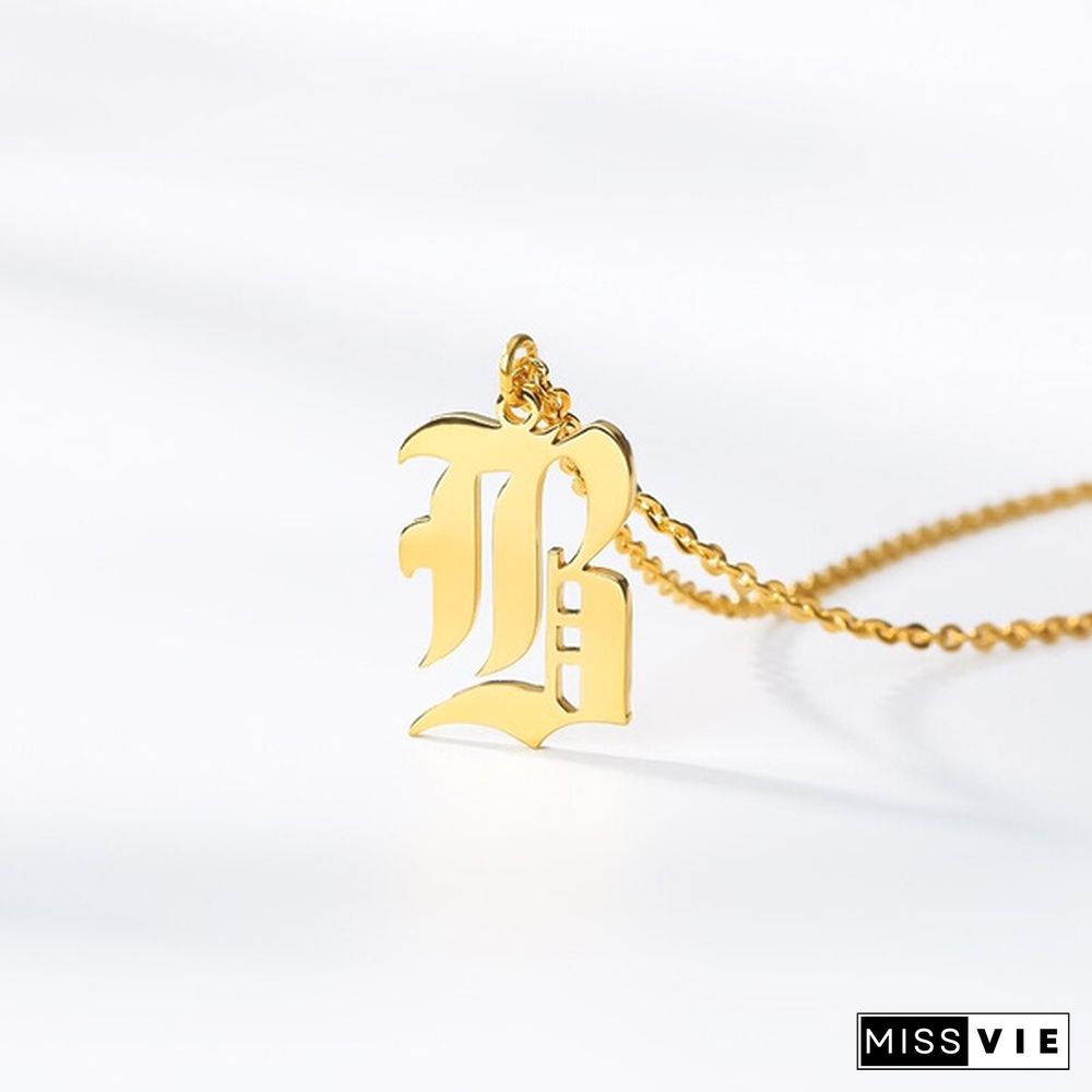 Initials Necklace Custom Letter Necklace For Women Stainless Steel Gold Chain A-Z Letters Old English Font Chain Christmas gifts