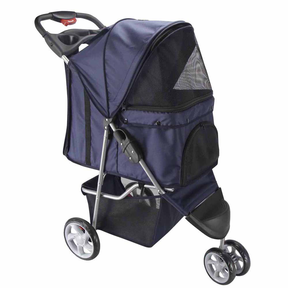 Paws and Pals Pet Stroller for Cats and Dogs Folding 3-Wheel Carrier Jogger (Blue) (Small)