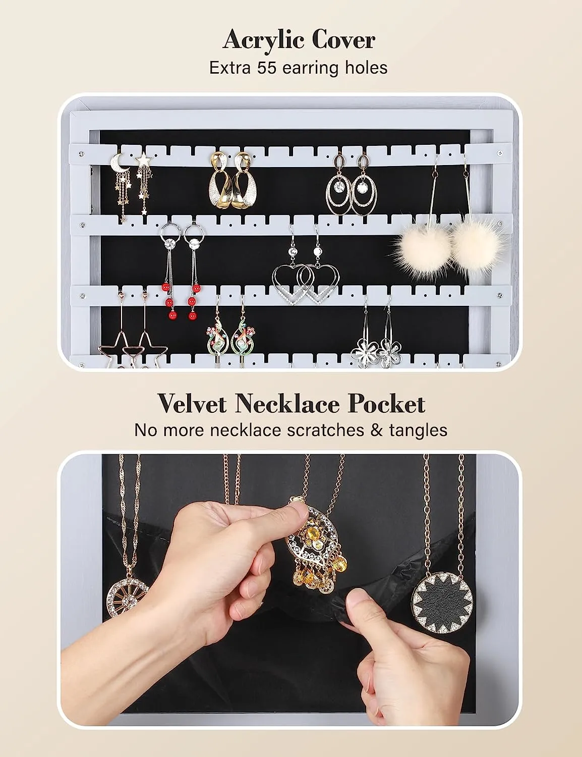 ⭐️360° Swivel Jewelry Cabinet with Lights - 🌟Touch Screen Vanity Mirror 🌟