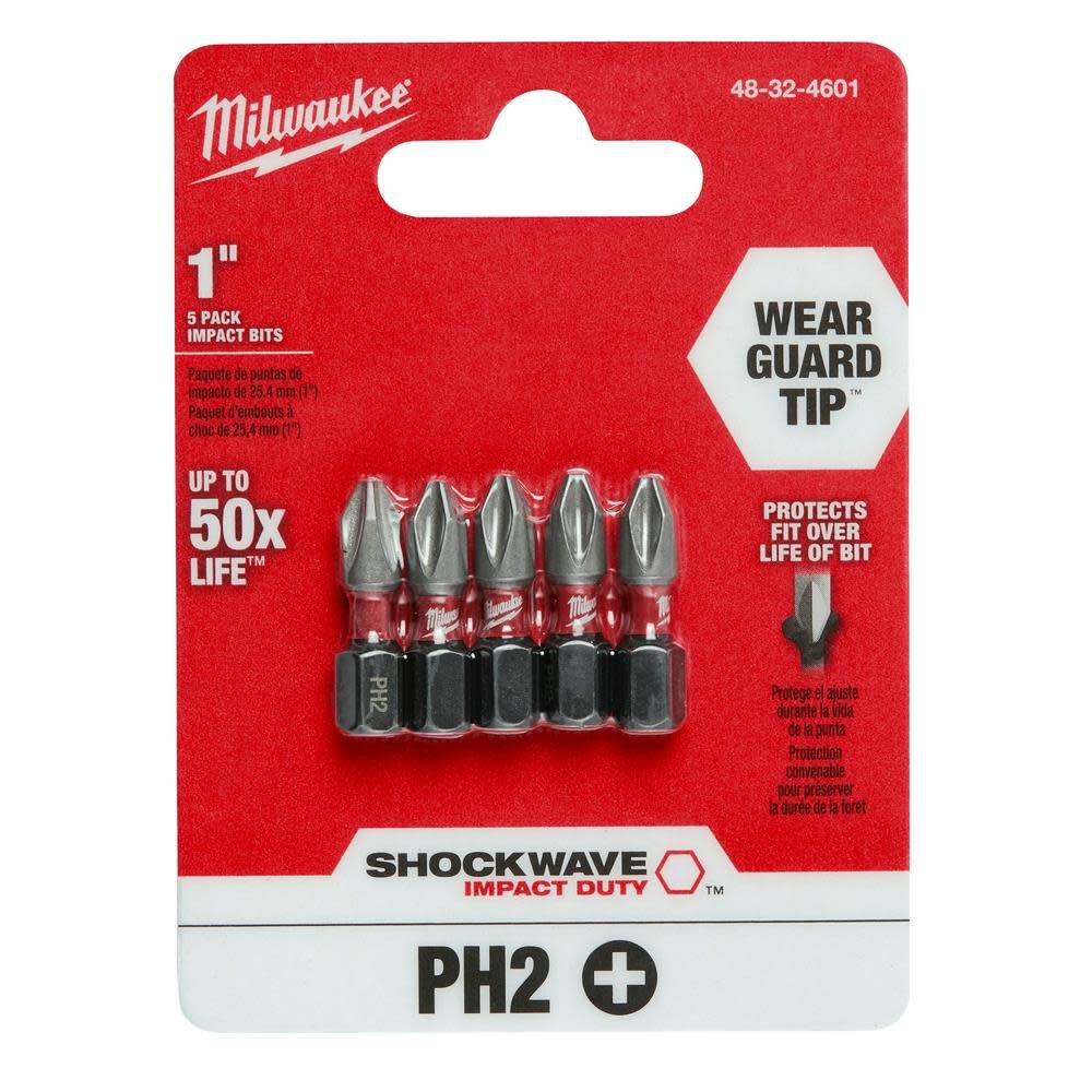 Milwaukee SHOCKWAVE Impact Phillips #2 Insert Bits 5PK 48-32-4601 from Milwaukee