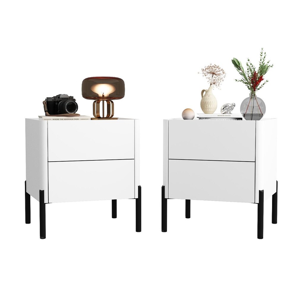 21.7 Inch Bedside Table with 2 Drawers  End Table for Bedroom  White   17.7\