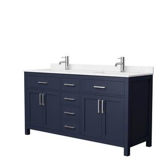 Wyndham Collection Beckett 66 in. W x 22 in. D x 35 in. H Double Sink Bathroom Vanity in Dark Blue with Carrara Cultured Marble Top WCG242466DBNCCUNSMXX