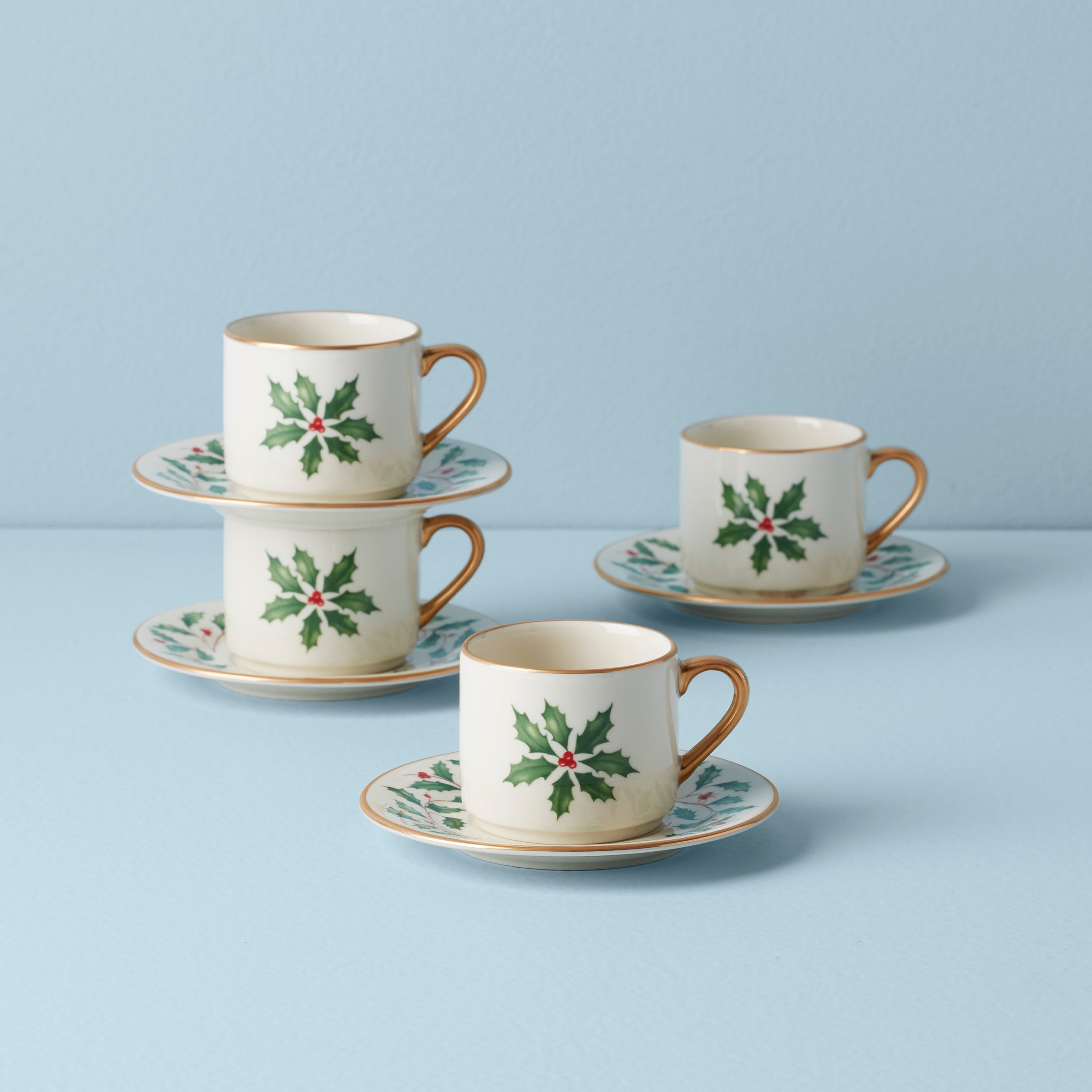 Holiday Espresso Cup & Saucer, Set of 4