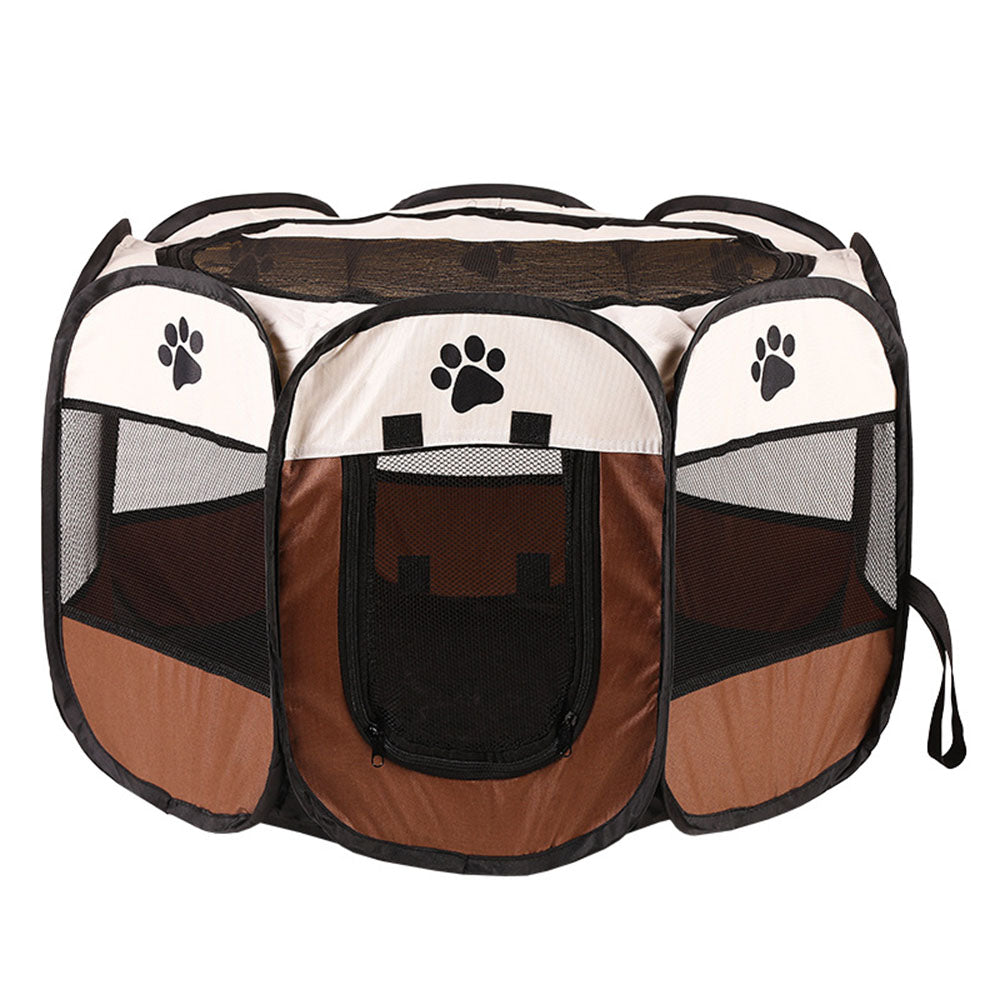 Outdoor Portable Pet Fence Playpen Puppy Kennel Octagonal Cage Cat Dog House Pet Delivery Room Pet Tent COFFEE