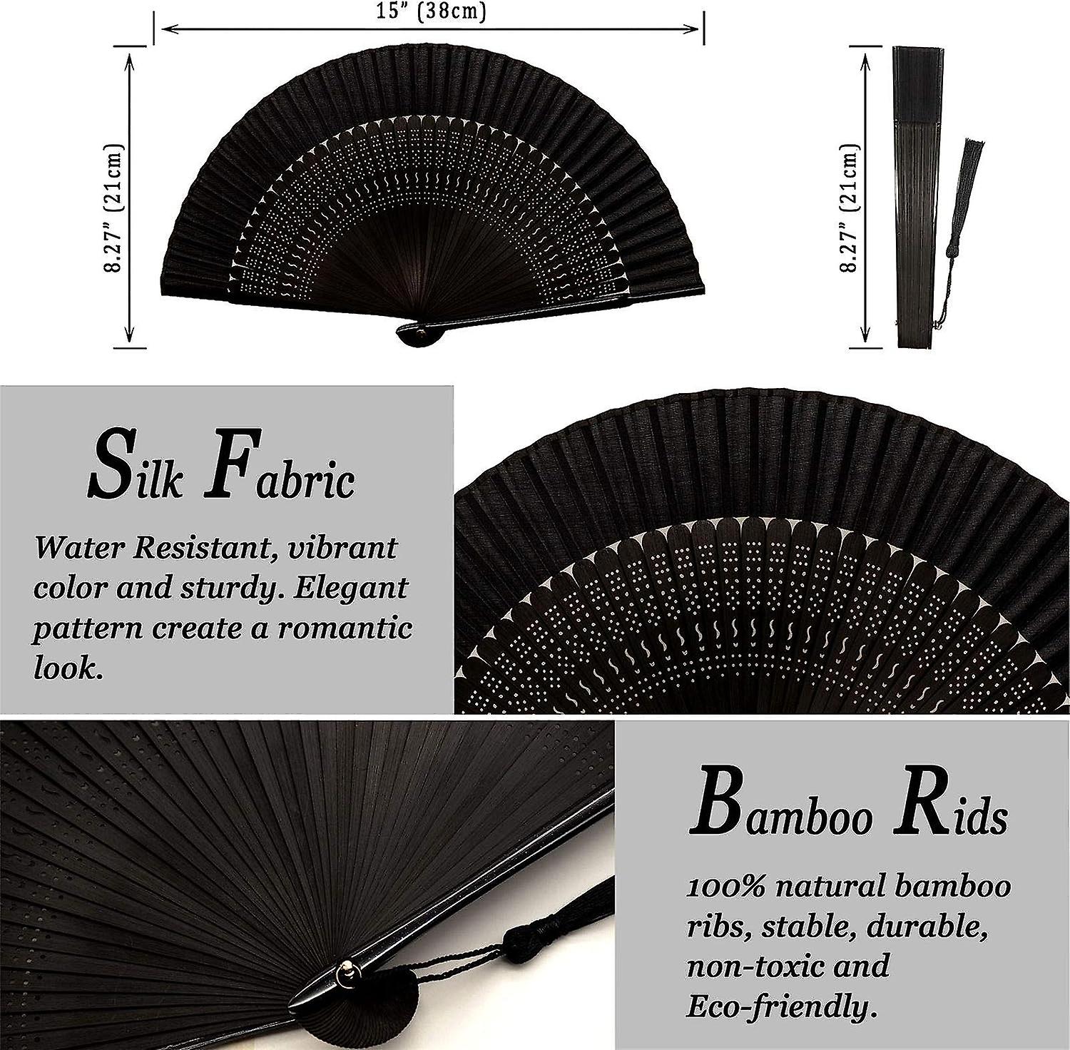 Small Folding Hand Fan - Chinese Japanese Vintage Bamboo Silk Fans - For Dance， Performance， Decoration， Wedding， Partygift (sexy Black)