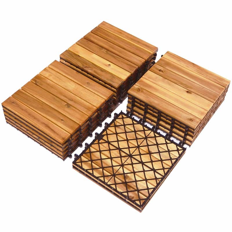 27 Pcs Interlocking Patio Deck Tiles, 12 x 12in Acacia Wood Floor Tiles, 27 sq. Ft Wood Composite Deck Flooring Pavers