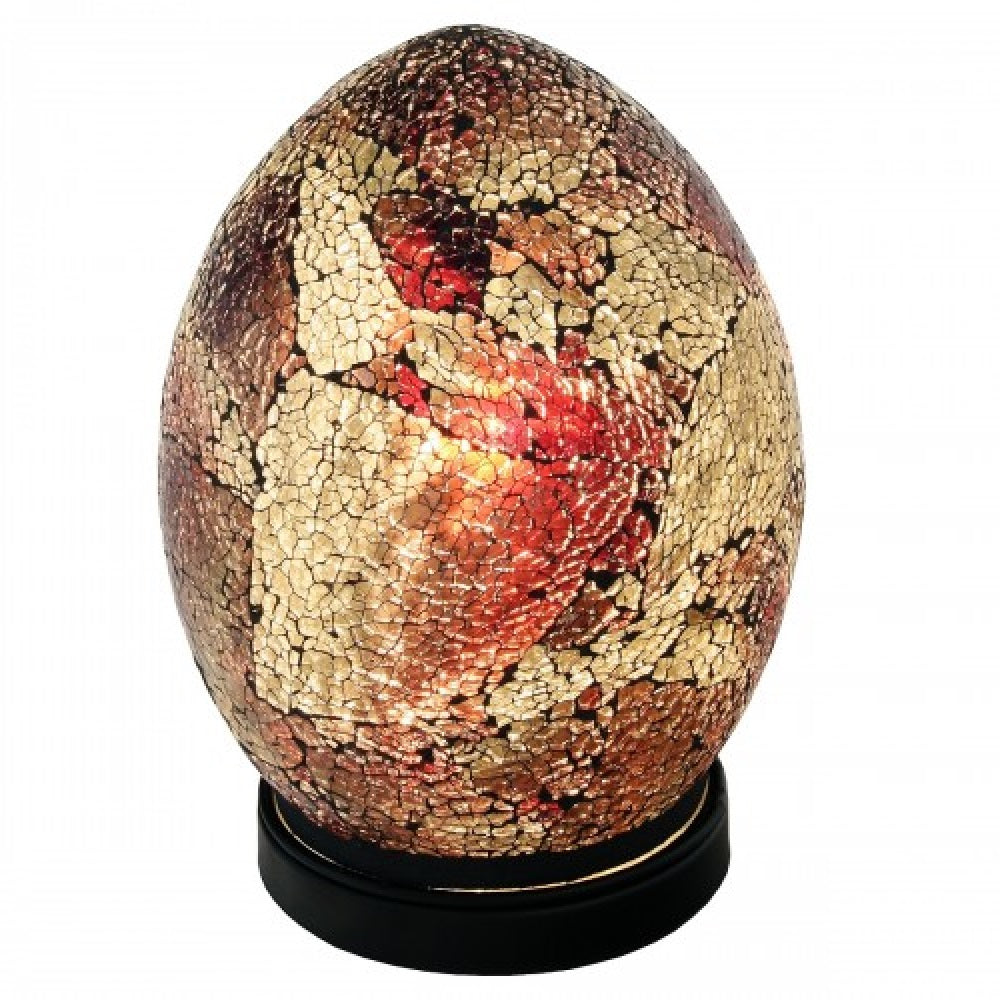 Britalia 880448 Amber Crackle Mosaic Glass Vintage Egg Table Lamp 20cm