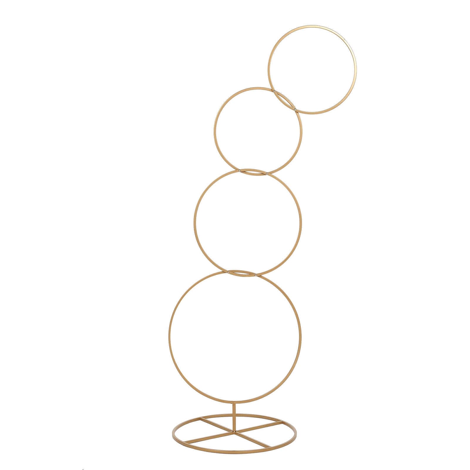 4-Tiered Gold Hoop Pillar Flower Stand, Metal Wedding Arch Table Centerpiece - Hoop Wreath 5ft