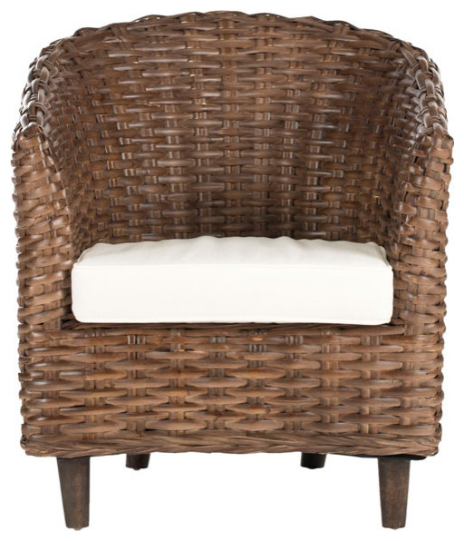 Naomi Rattan Barrel Chair Brown/ White   Modern   Side Tables And End Tables   by Virgil Stanis Design  Houzz