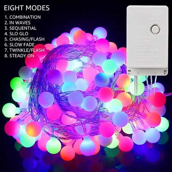 33ft 100 LEDs Globe Fairy Lights Plug-in, 8 Modes Color Changing String Light