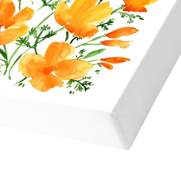 Americanflat Botanical Farmhouse Watercolor California Poppies By Blursbyai Wrapped Canvas