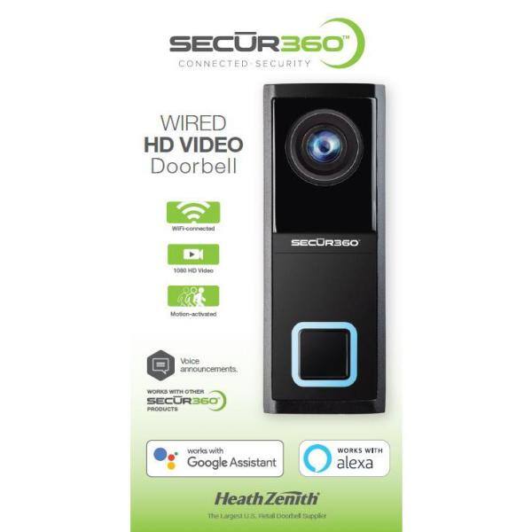 SECUR360 Wired Smart Video Doorbell with Camera and 2-Way Communication Black SL-9600-00