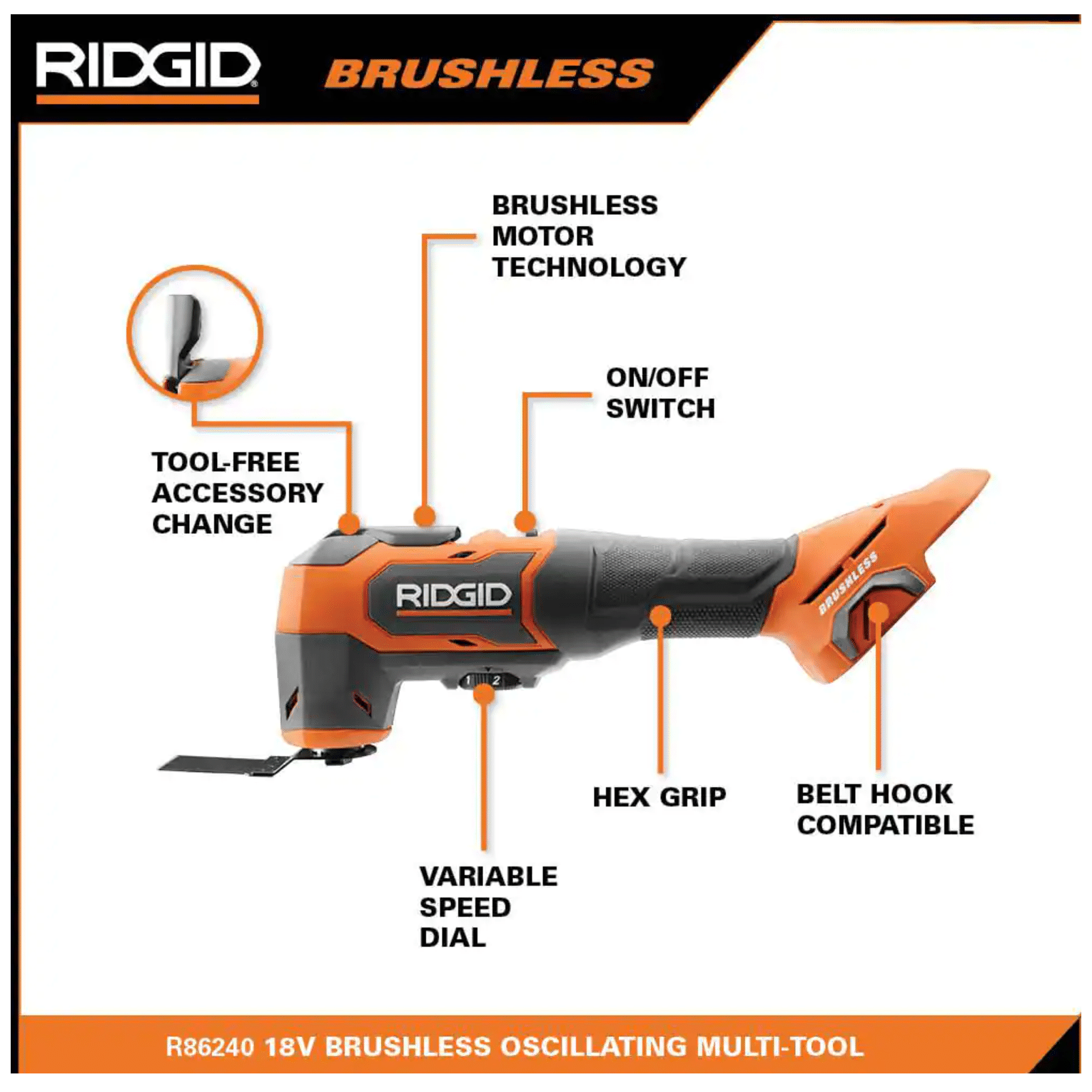 Ridgid 18V Brushless Cordless 2-Tool Combo Kit with Reciprocating Saw and Multi-Tool， Tools Only (R960261SB2N)