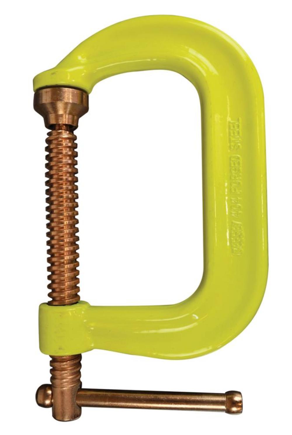 Drop Forged C-Clamp， 10 In. Capacity， 6 In. Throat Depth， Hi-Vis Yellow Frame with Copper Plated Spindle ;