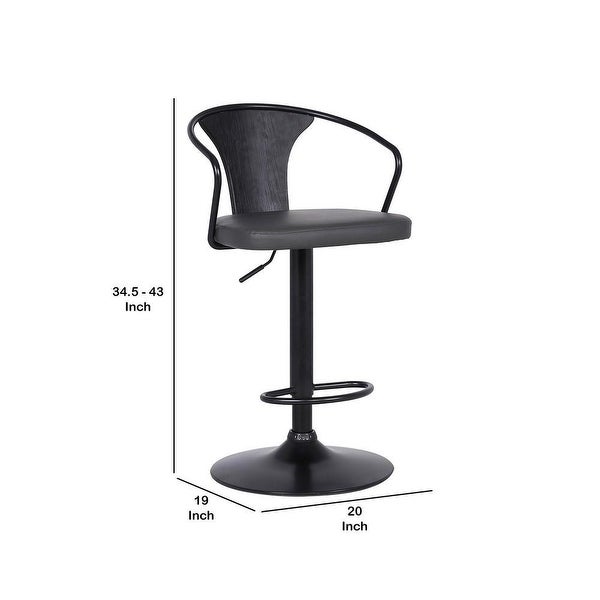 Adjustable Leatherette Swivel Barstool with Curved Back - 34.5 H x 20 W x 19 L Inches