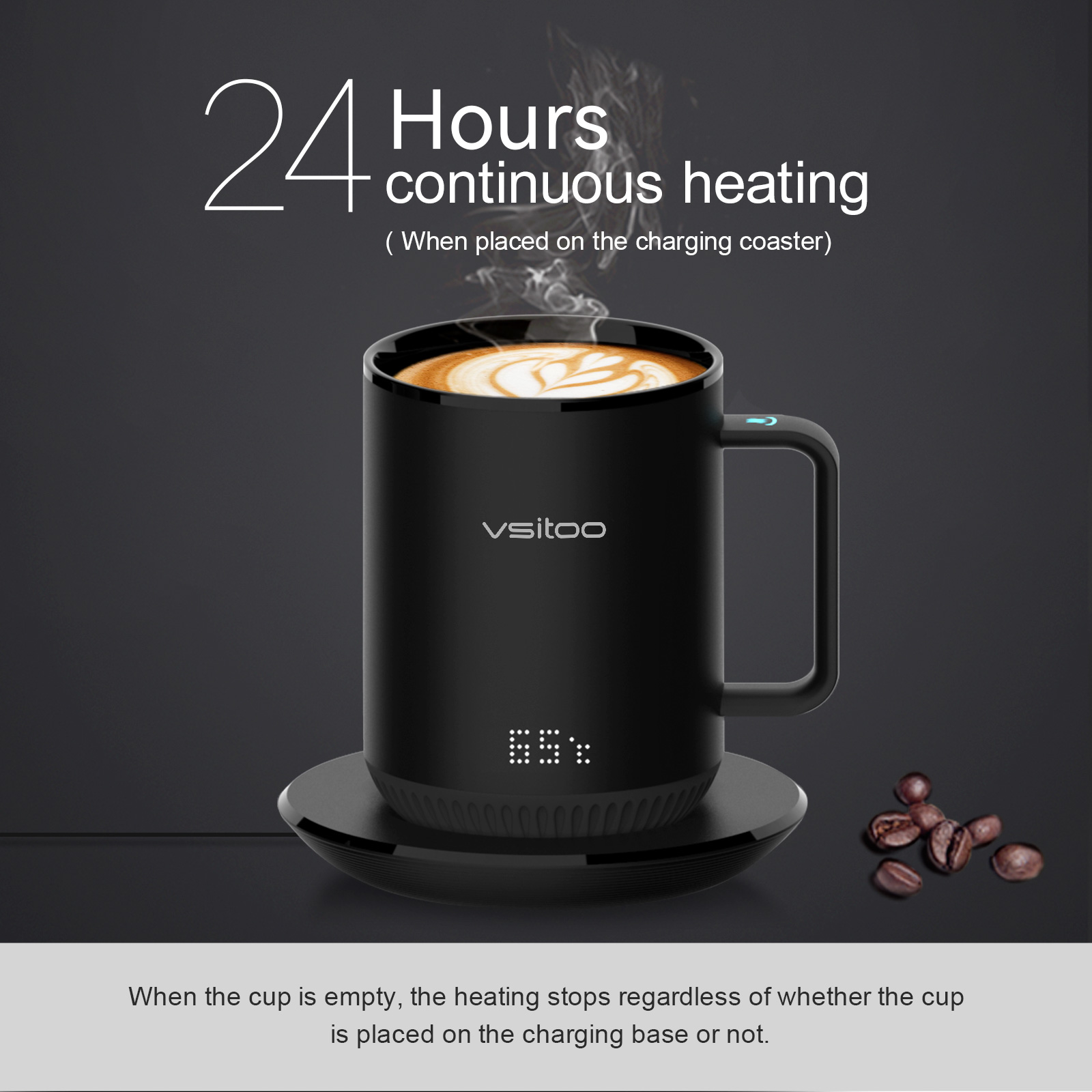 vsitoo S3 Temperature Control Smart Mug 2 with Lid， Self Heating Coffee Mug 10 oz， LED Display， 90 Min Battery Life - AppandManual Controlled Heated Coffee Mug - Improved Design， Coffee Gifts， Black