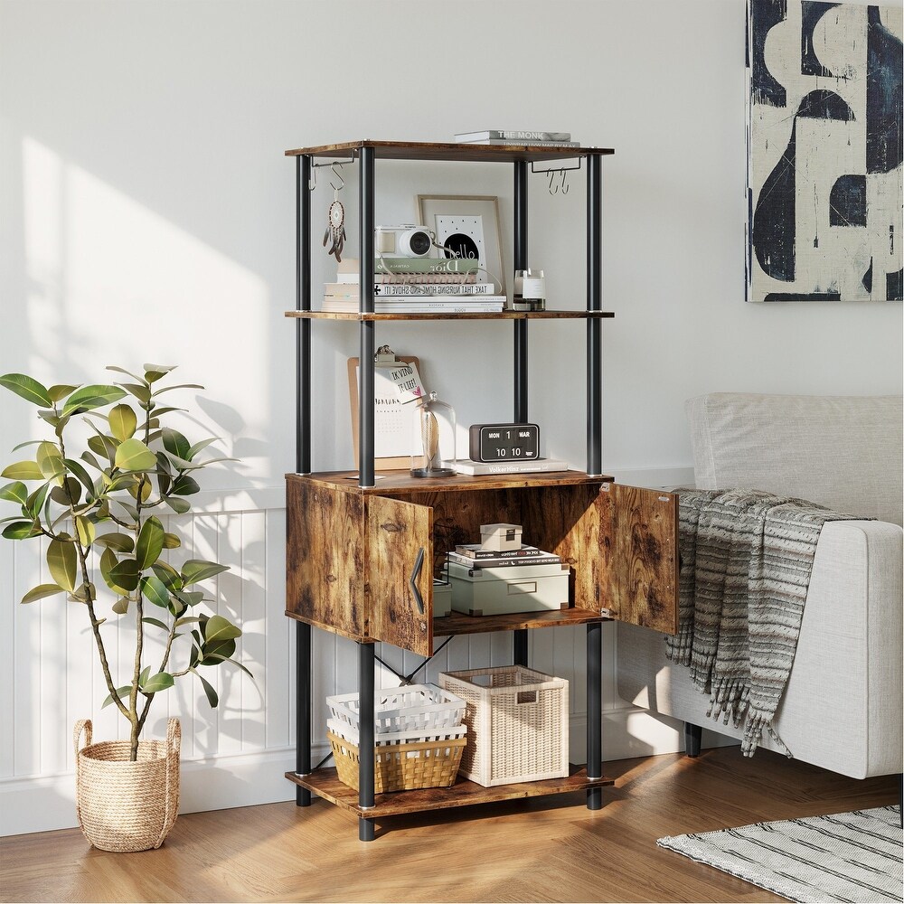 Rustic Brown 4 Tier Bakers Rack with Wood Cabinet