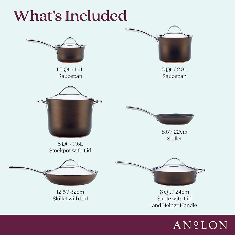 Anolon Nouvelle 11-pc. Copper Luxe Hard-Anodized Nonstick Cookware Set