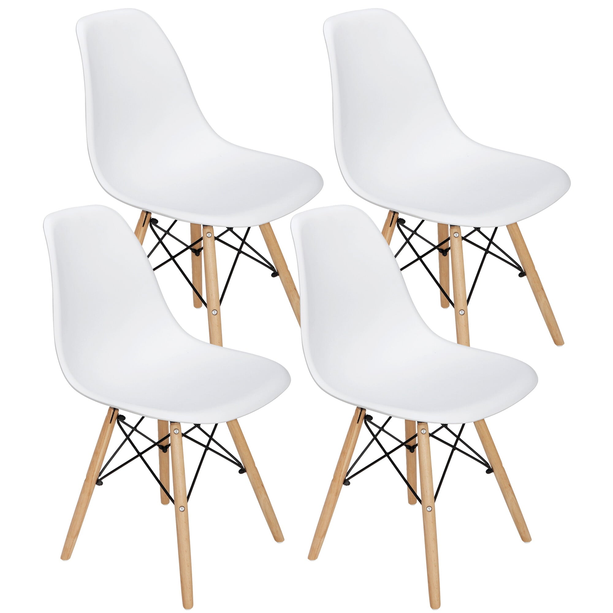 HomGarden Set of 4 Dining Chair， Plastic Side Chair Wood Legs White