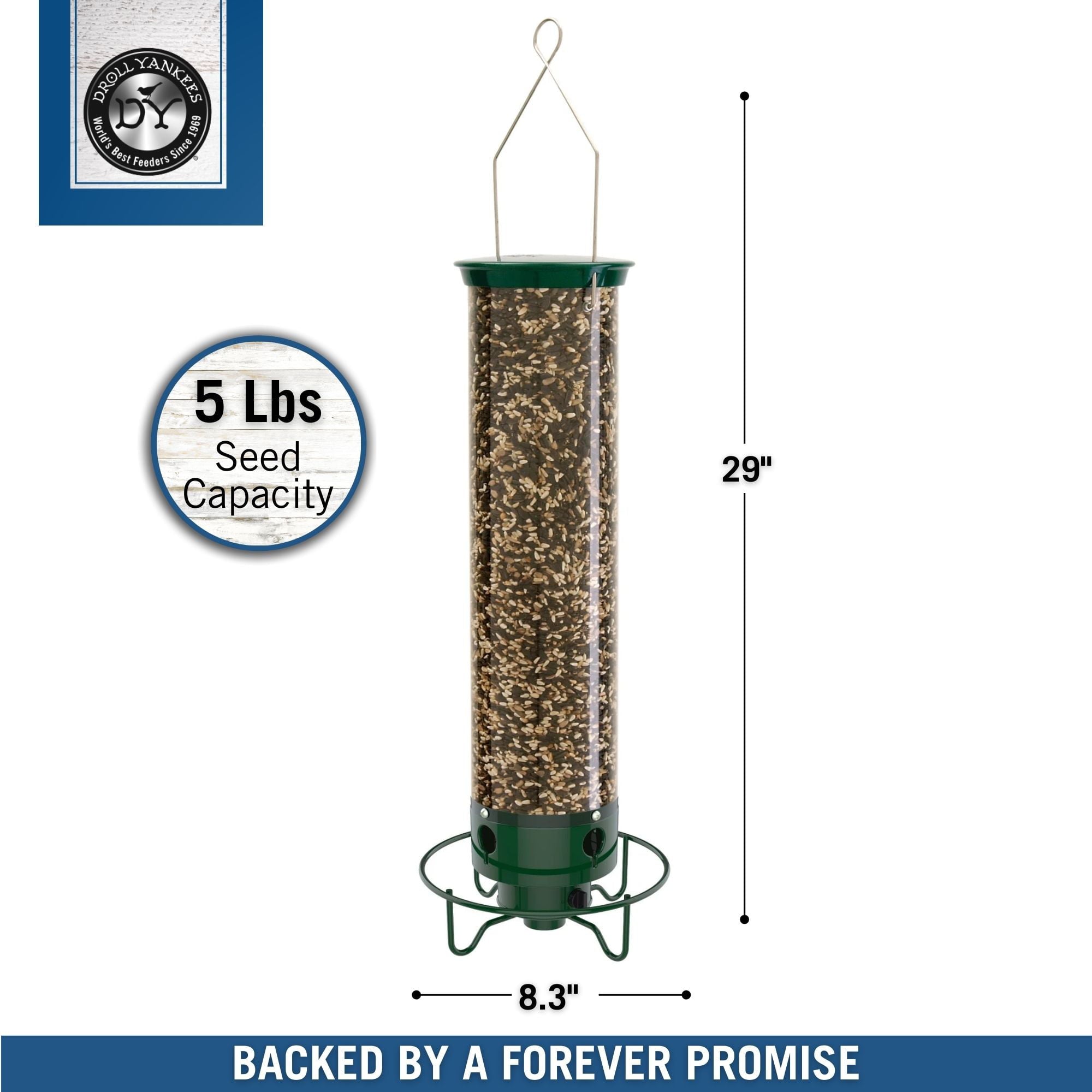 Droll Yankees Flipper Squirrel-Proof Tube Bird Feeder， Green