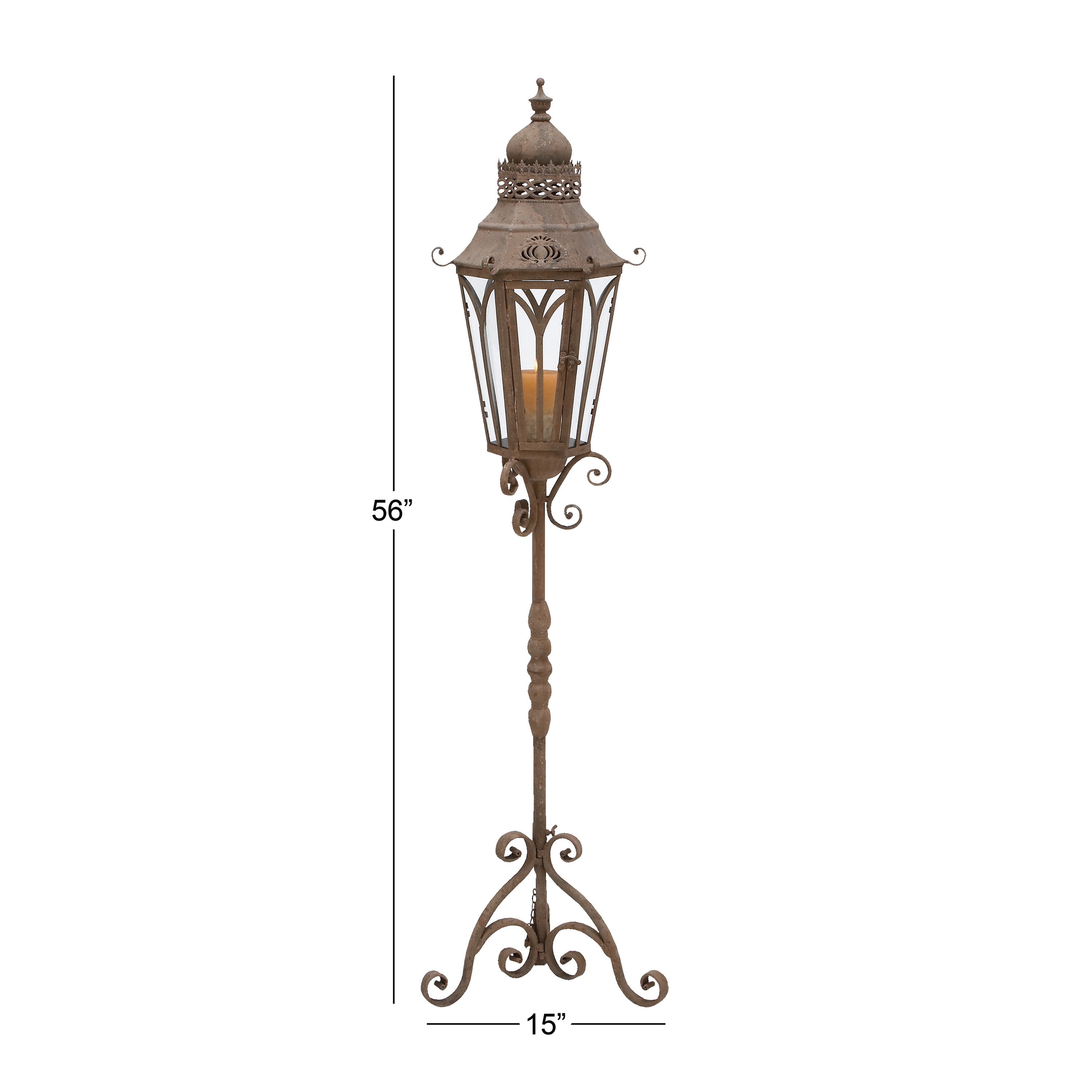 DecMode Brown Metal Tall Standing Candle Lantern